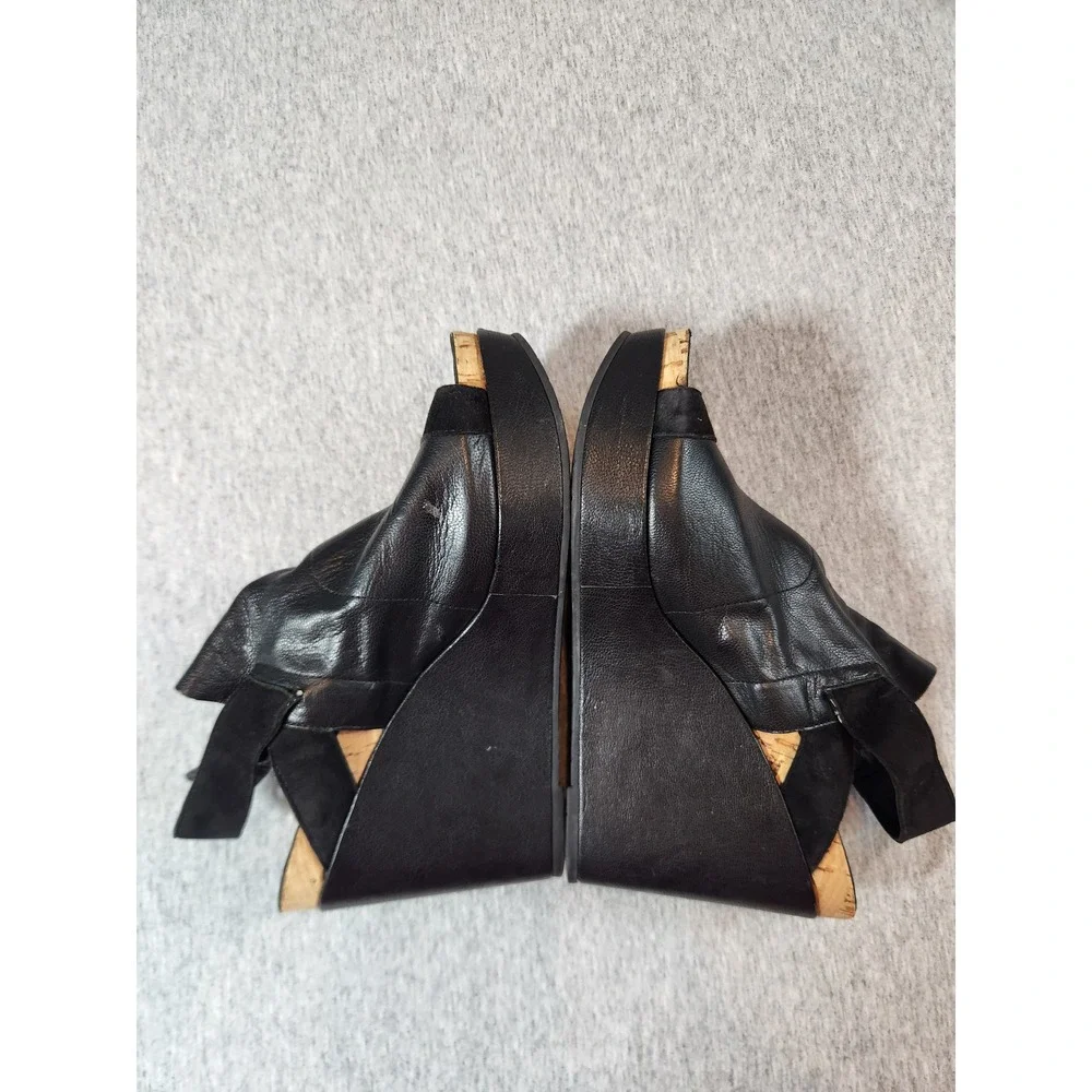 Eileen Fisher Wedge Sandals Womens 8 Black Leather Ruched Platform Slingback